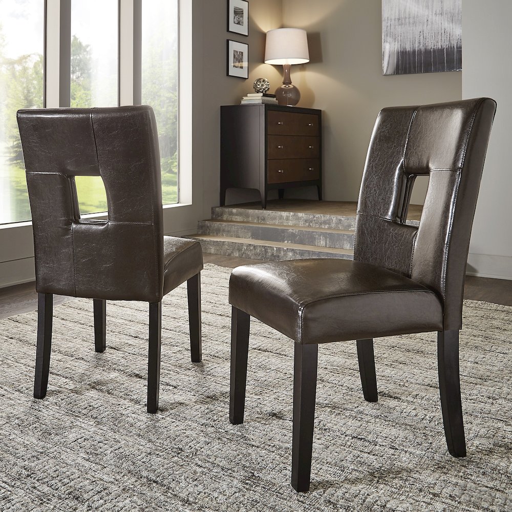 Set of 2, Black Finish Brown Vinyl Keyhole Side Chair. Picture 2