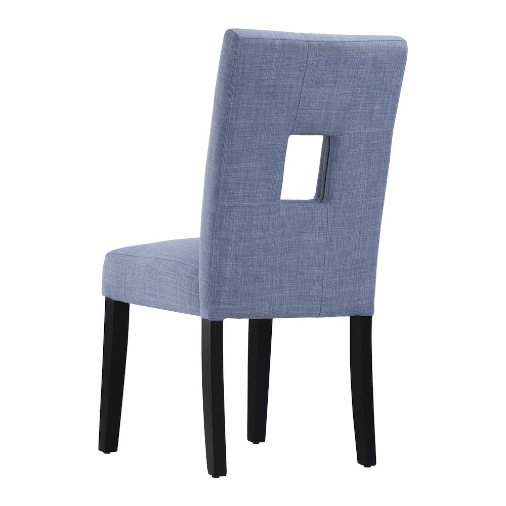 Set of 2, Black Finish Blue Linen Keyhole Side Chair. Picture 6