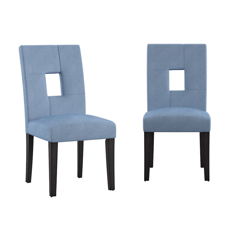 Set of 2, Black Finish Blue Linen Keyhole Side Chair. Picture 3