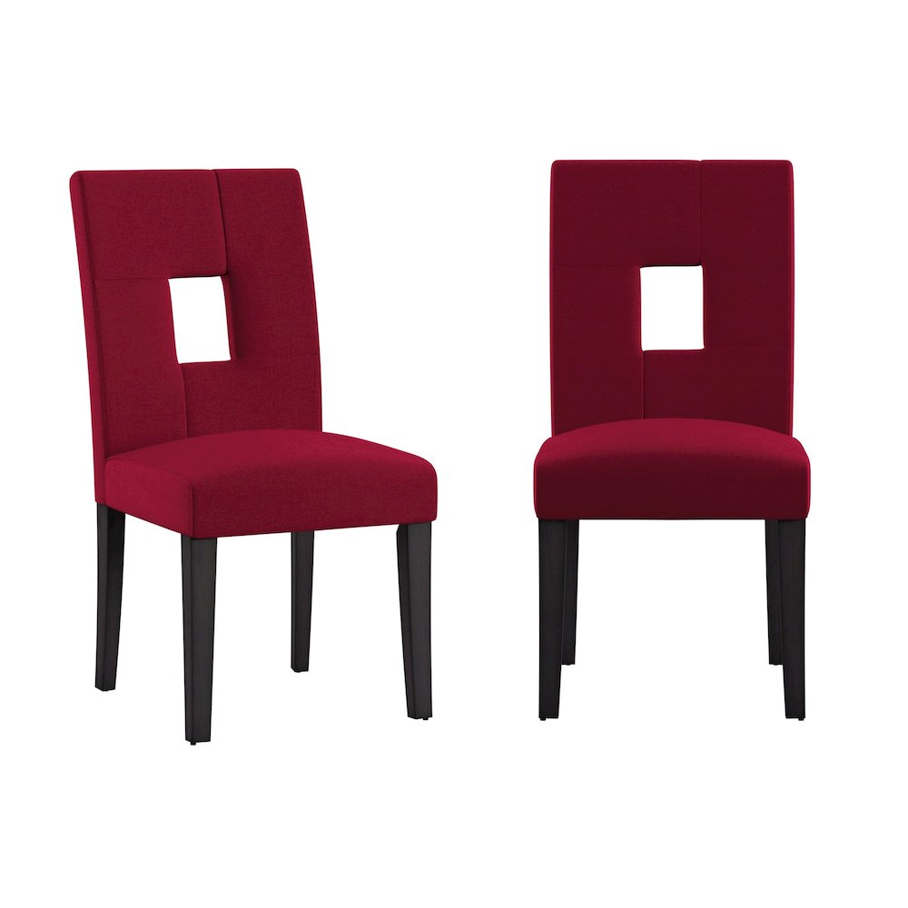 Set of 2, Black Finish Red Linen Keyhole Side Chair. Picture 3