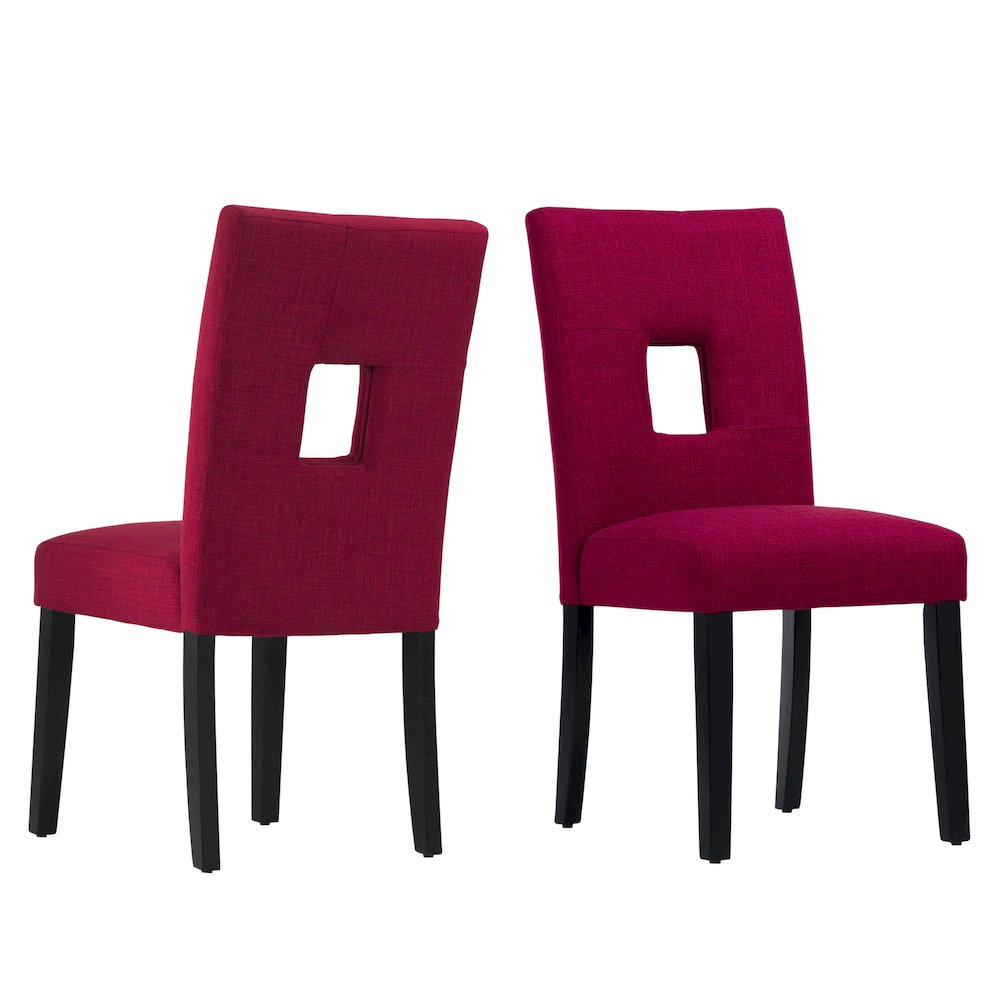 Set of 2, Black Finish Red Linen Keyhole Side Chair. Picture 6