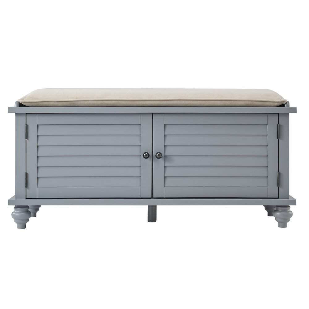 Frost Grey Finish Shoes Bench With Beige Velvet Cushion. Picture 1