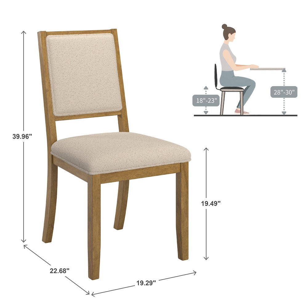 Set of 2, Oak Wash Finish Cream Boucle Dining Chair. Picture 3