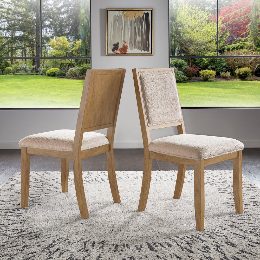 Set of 2, Oak Wash Finish Cream Boucle Dining Chair. Picture 1