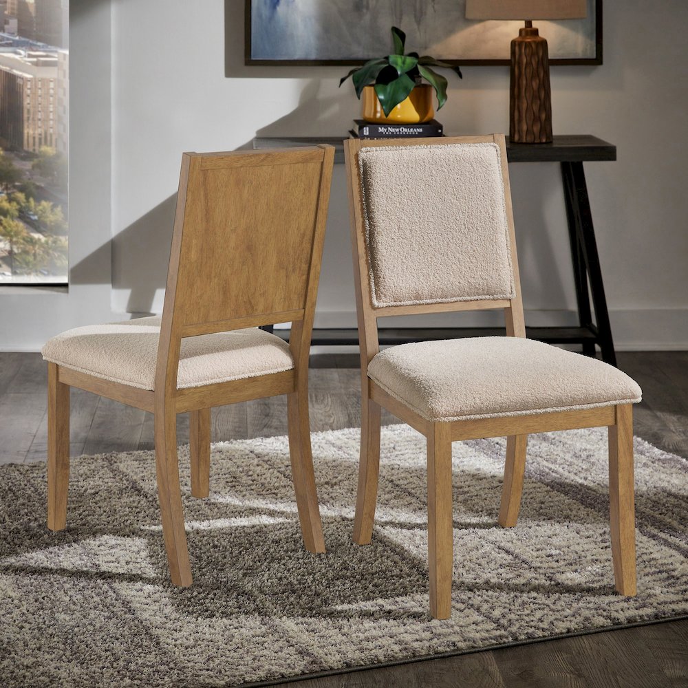 Set of 2, Oak Wash Finish Cream Boucle Dining Chair. Picture 2