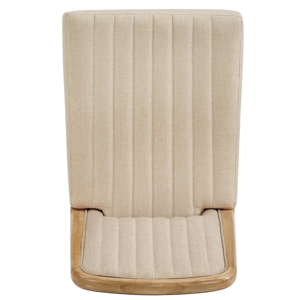 Set of 2, Oak Wash Finish Cream Fabric Channel Stitching Dining Chair. Picture 4