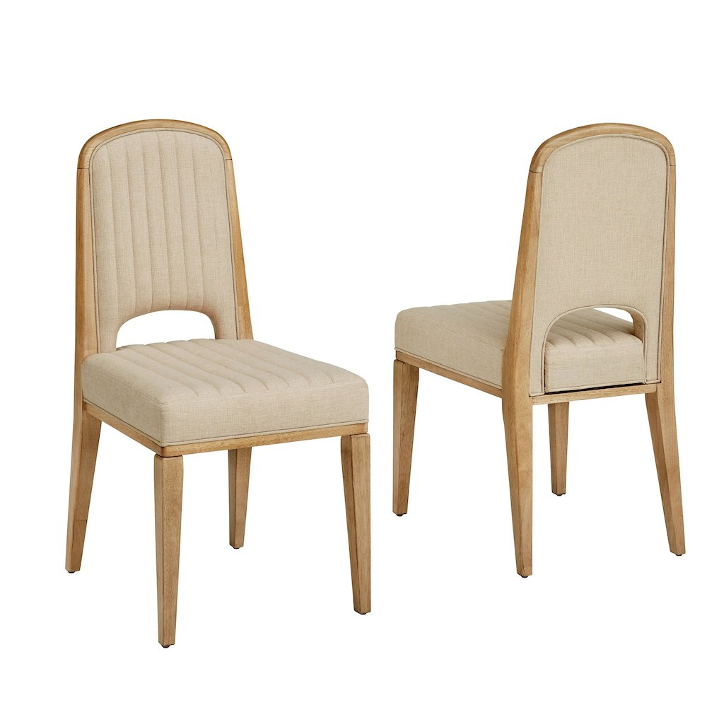 Set of 2, Oak Wash Finish Cream Fabric Channel Stitching Dining Chair. Picture 6