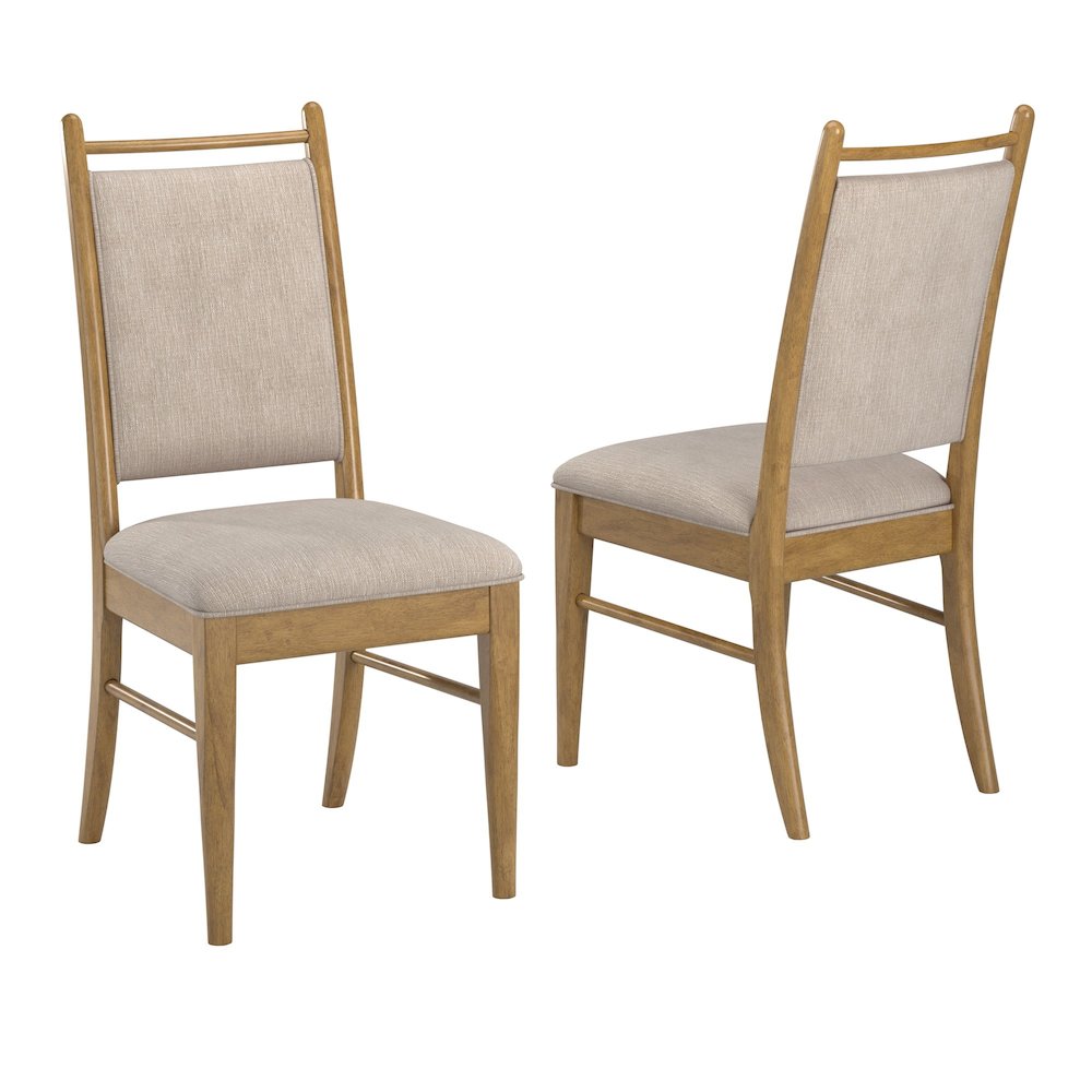 Set of 2, Oak Wash Finish Beige Fabric Side Chair. Picture 7