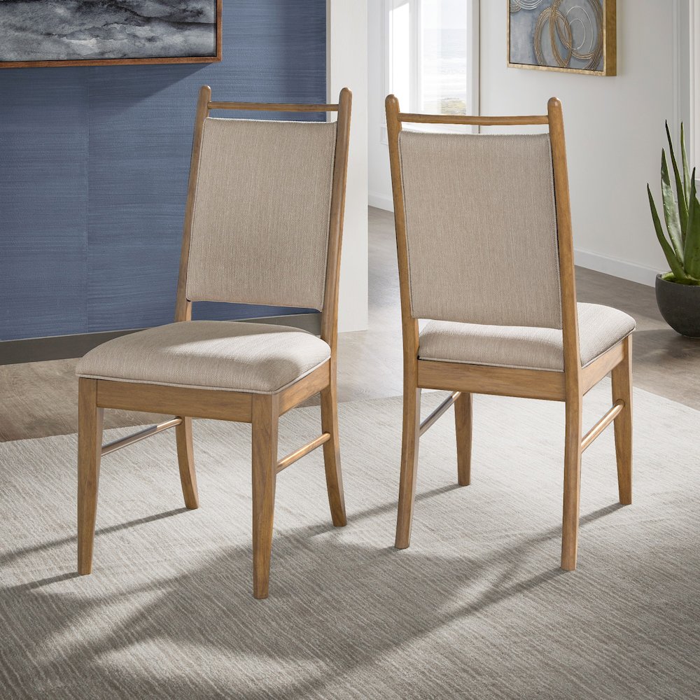 Set of 2, Oak Wash Finish Beige Fabric Side Chair. Picture 2