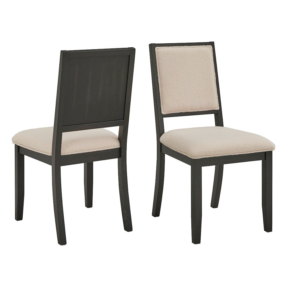 Set of 2, Black Oak Finish Cream Boucle Dining Chair. Picture 6