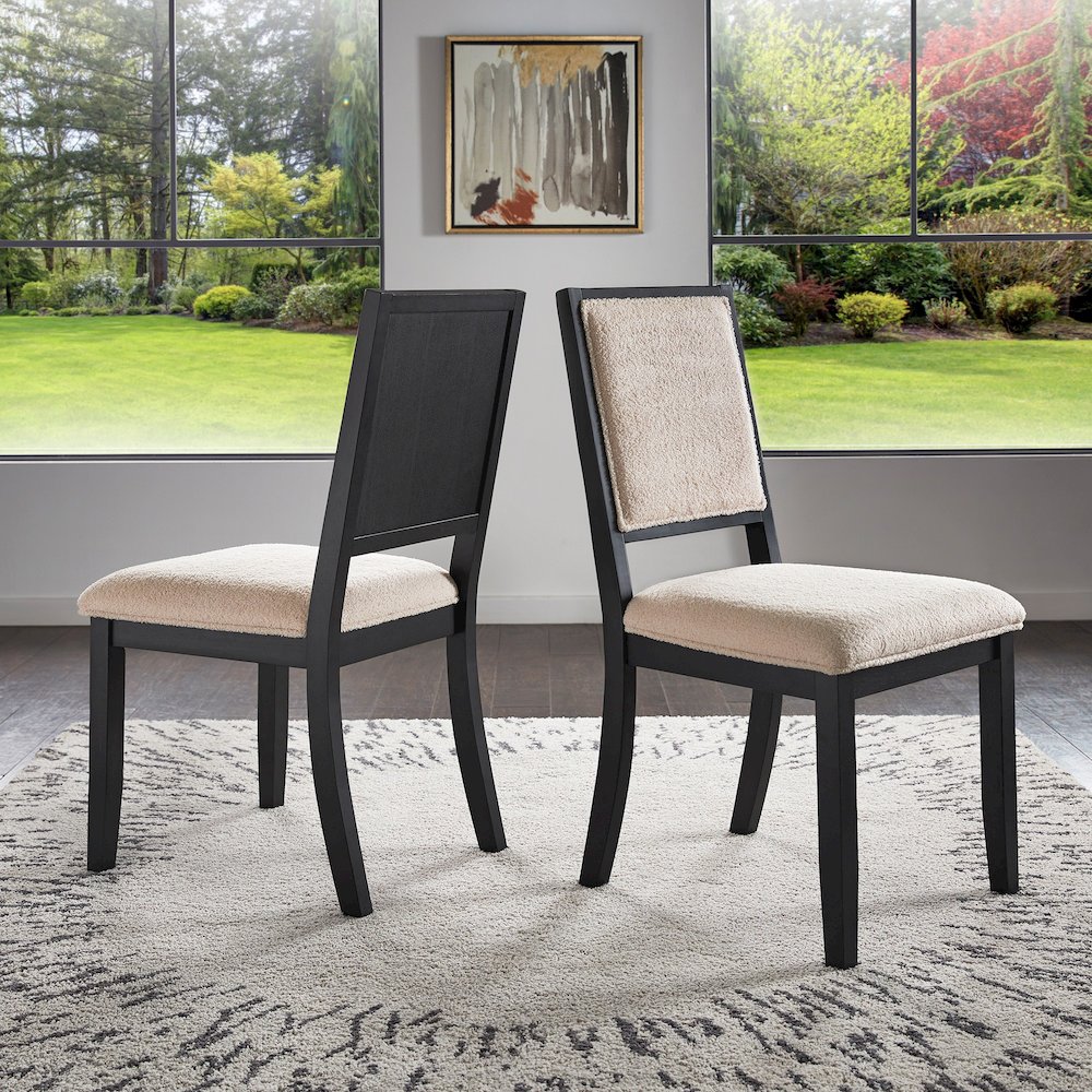 Set of 2, Black Oak Finish Cream Boucle Dining Chair. Picture 1