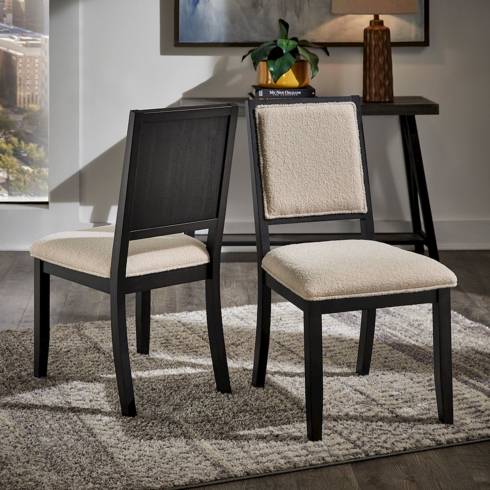 Set of 2, Black Oak Finish Cream Boucle Dining Chair. Picture 2