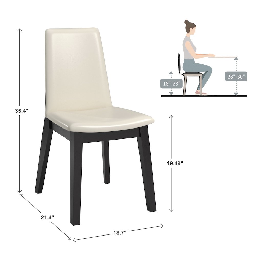 Set of 2, Black Oak Finish White Pvc Dining Chair. Picture 3