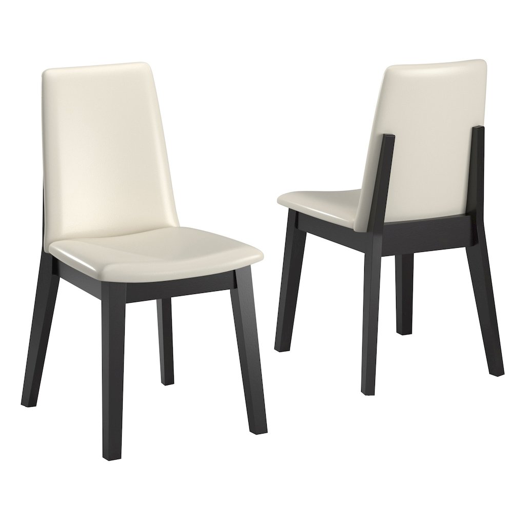 Set of 2, Black Oak Finish White Pvc Dining Chair. Picture 6