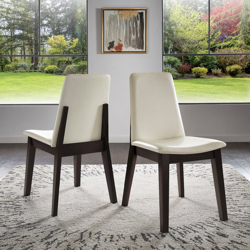 Set of 2, Black Oak Finish White Pvc Dining Chair. Picture 1