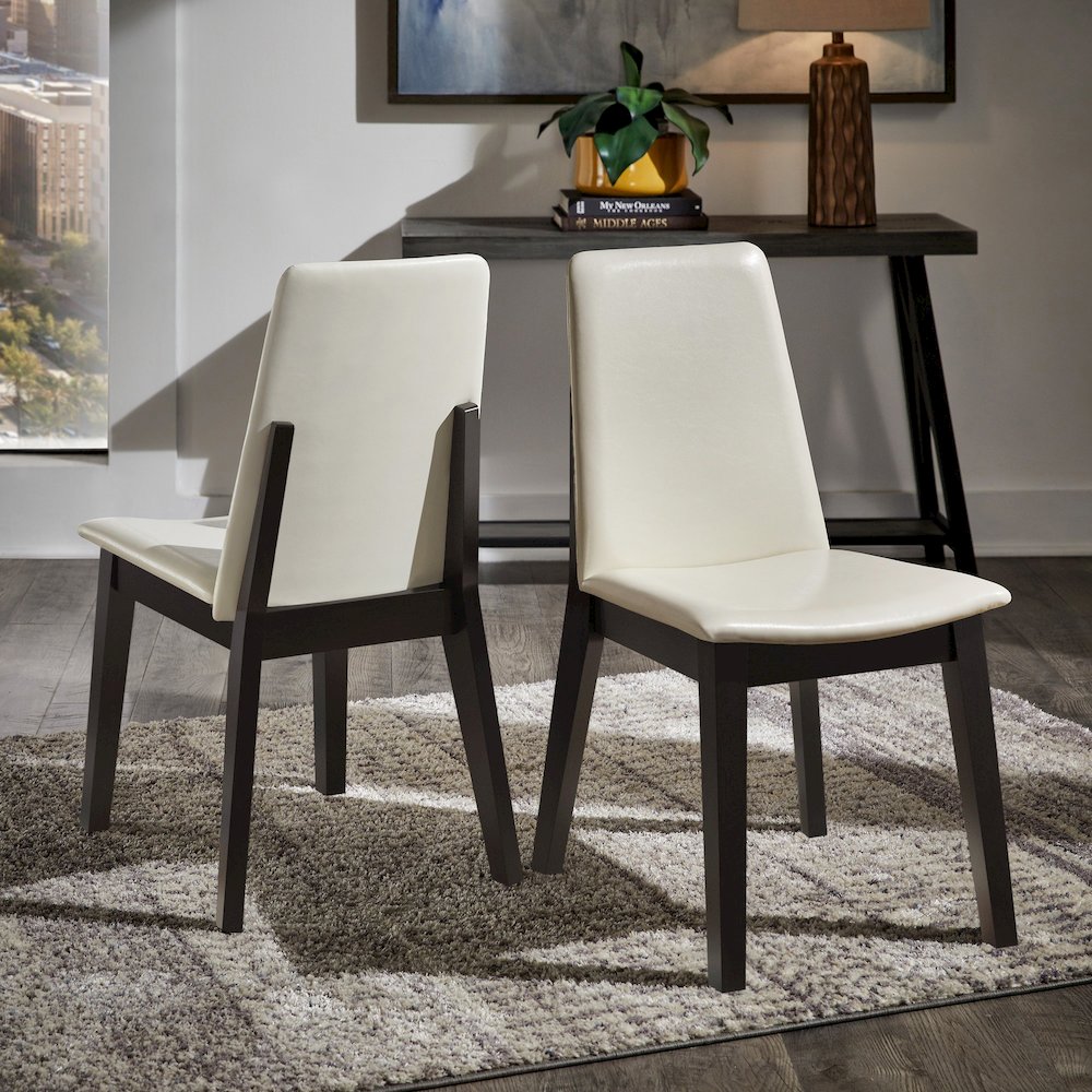 Set of 2, Black Oak Finish White Pvc Dining Chair. Picture 2