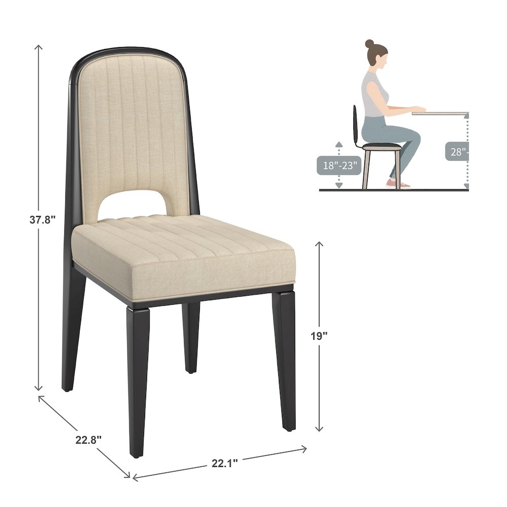 Set of 2, Black Oak Finish Cream Fabric Channel Stitching Dining Chair. Picture 3