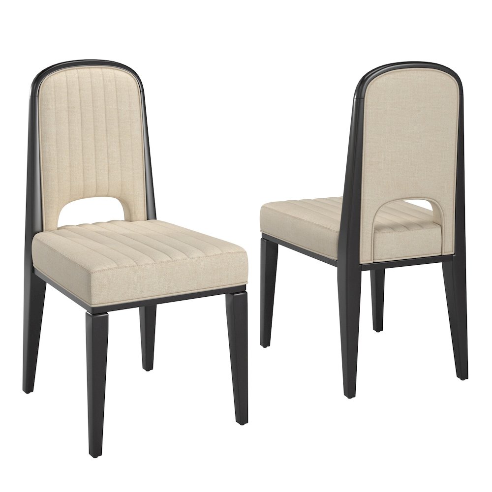 Set of 2, Black Oak Finish Cream Fabric Channel Stitching Dining Chair. Picture 6