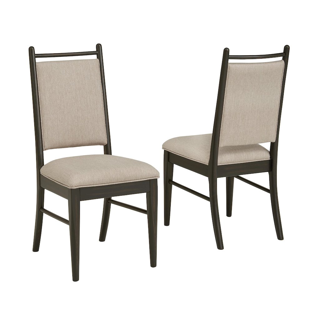 Set of 2, Black Oak Finish Beige Fabric Side Chair. Picture 7