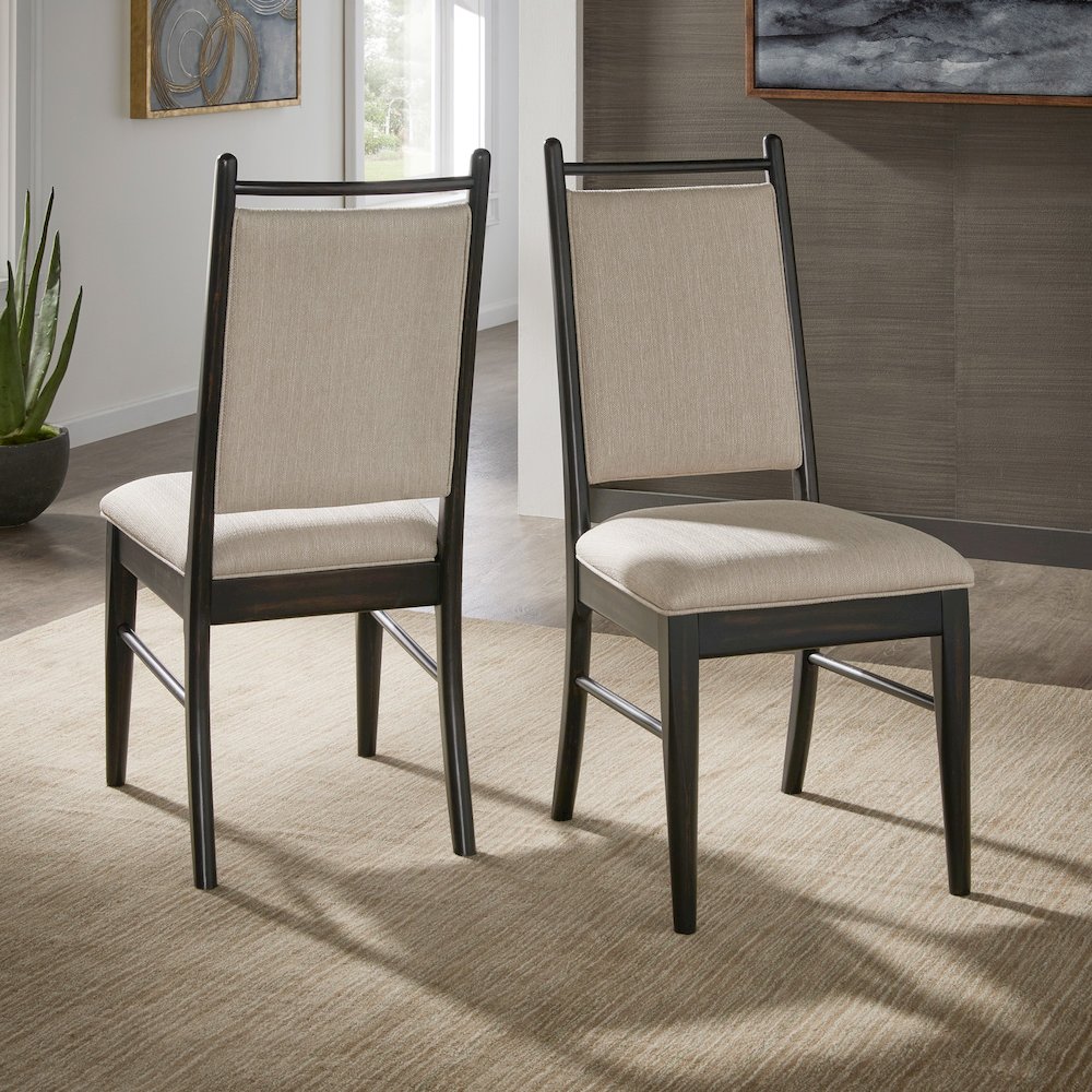 Set of 2, Black Oak Finish Beige Fabric Side Chair. Picture 1
