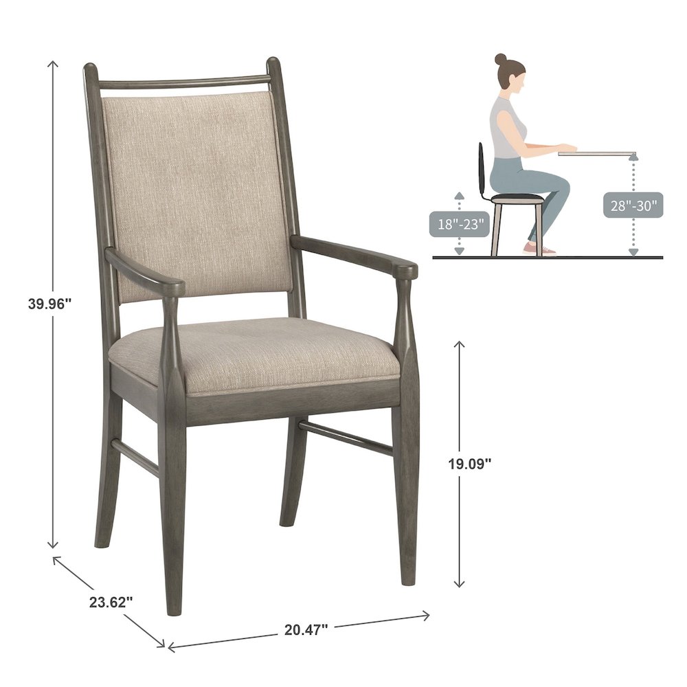 Set of 2, Grey Finish Beige Fabric Arm Chair. Picture 3