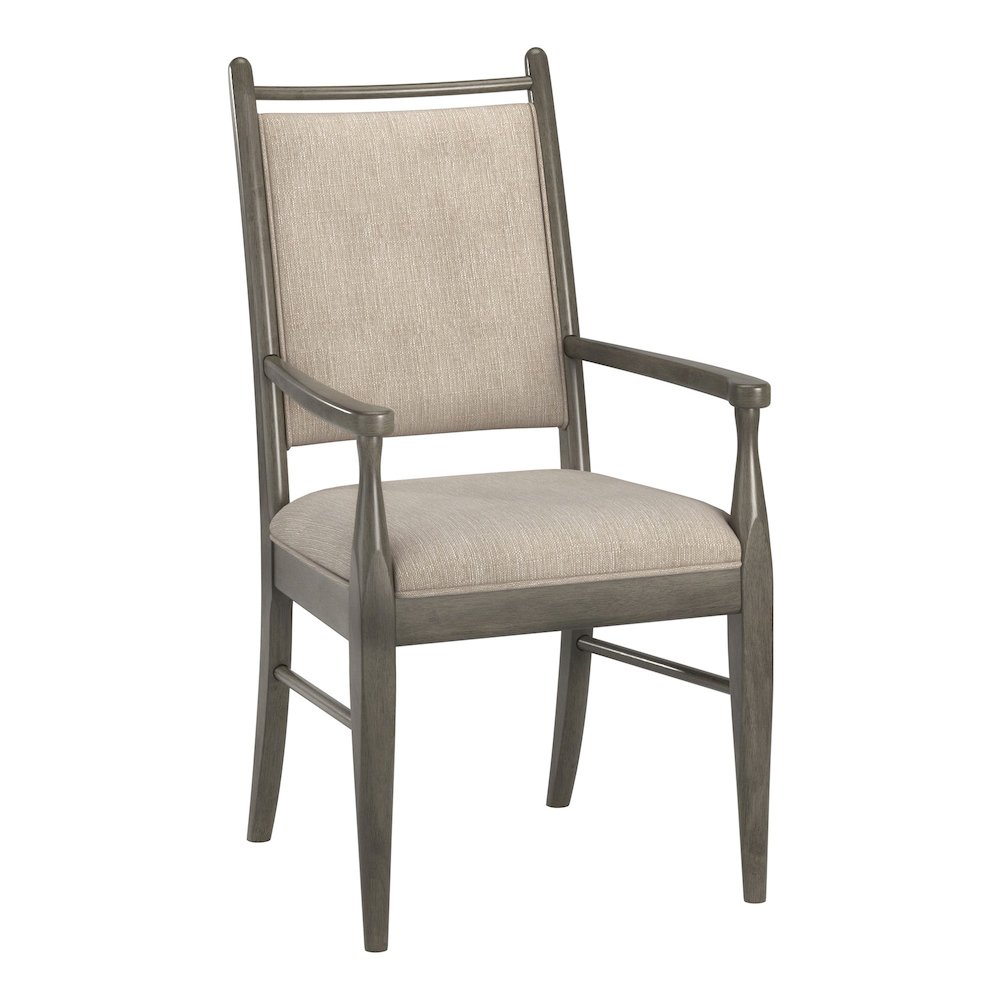 Set of 2, Grey Finish Beige Fabric Arm Chair. Picture 4