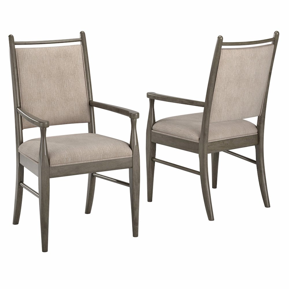 Set of 2, Grey Finish Beige Fabric Arm Chair. Picture 7