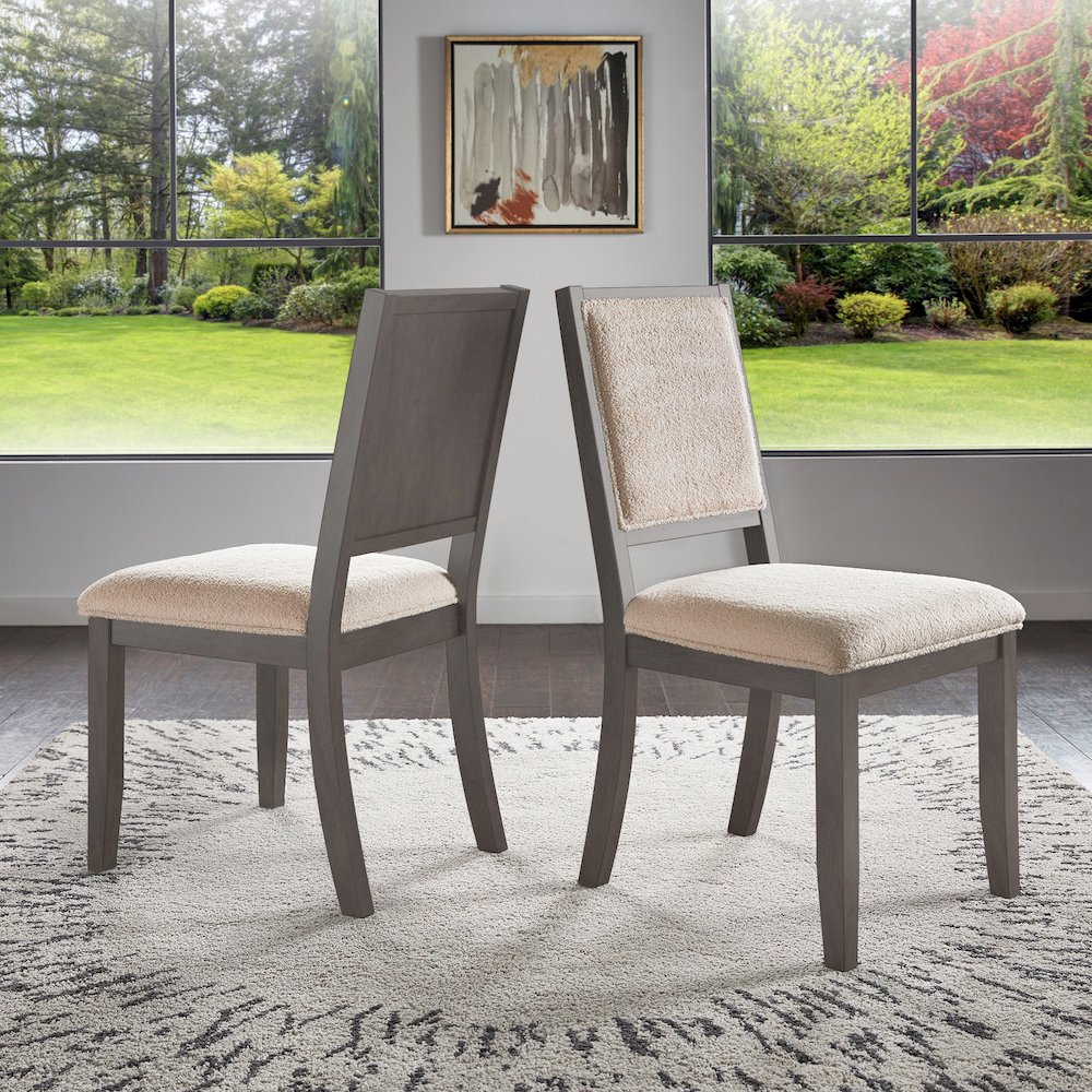 Set of 2, Grey Finish Cream Boucle Dining Chair. Picture 1