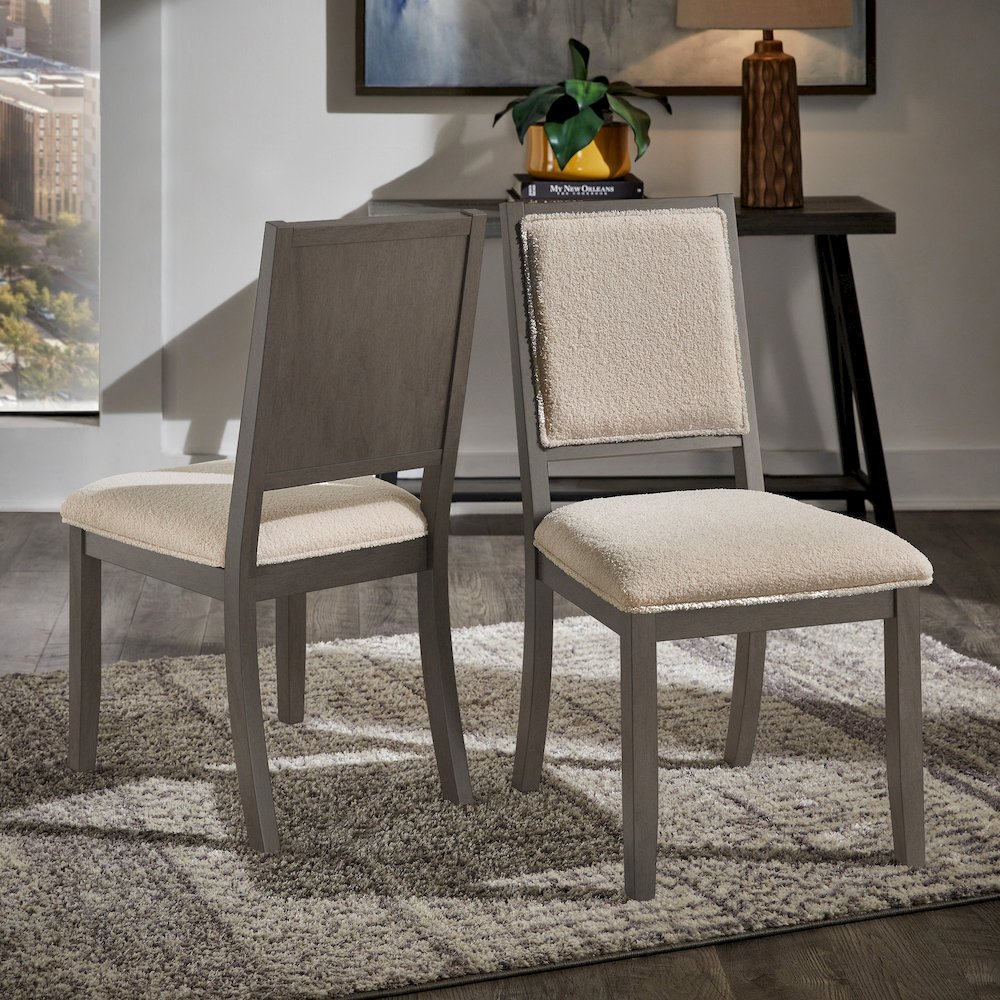 Set of 2, Grey Finish Cream Boucle Dining Chair. Picture 2