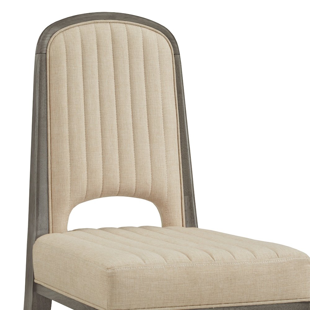 Set of 2, Grey Finish Cream Fabric Channel Stitching Dining Chair. Picture 3