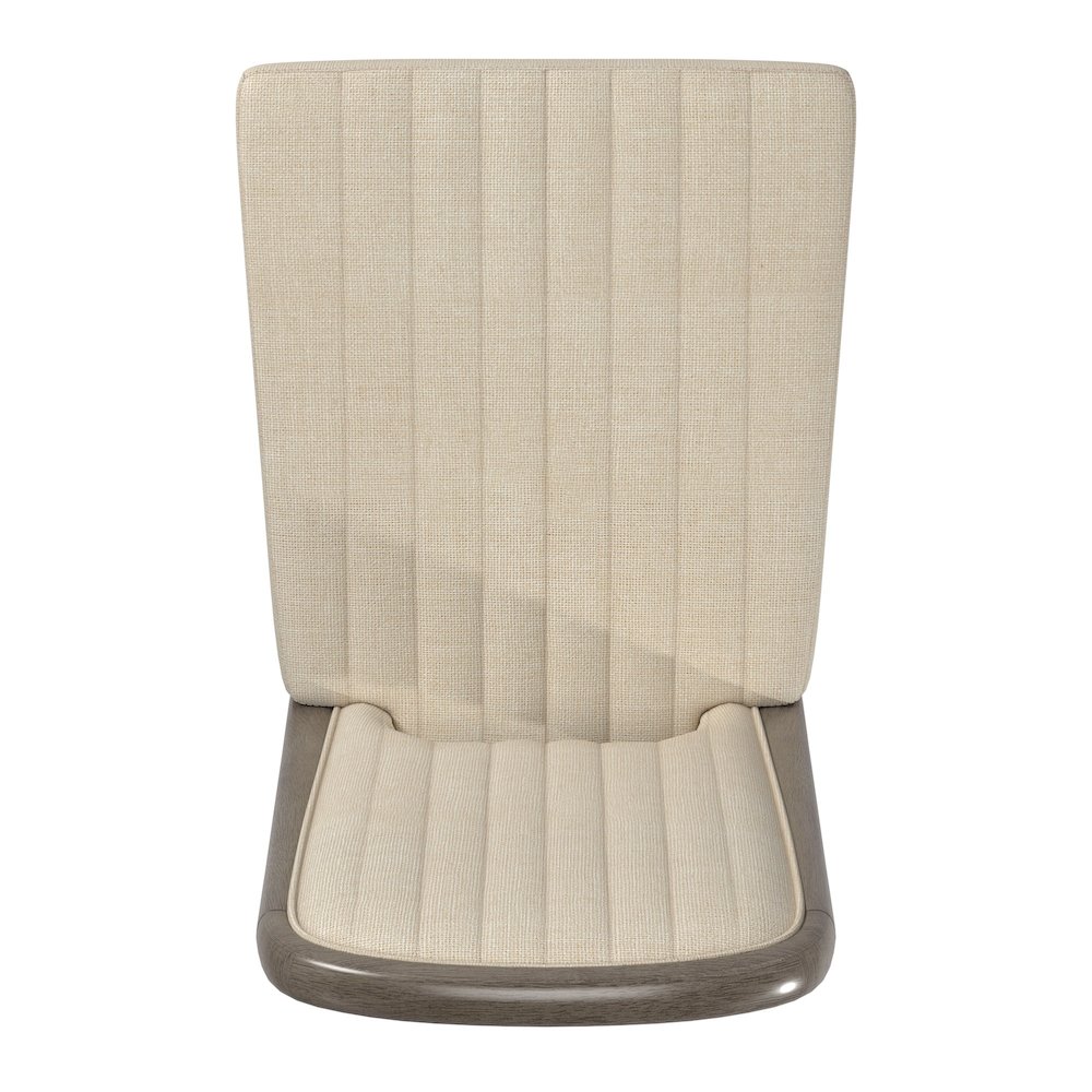 Set of 2, Grey Finish Cream Fabric Channel Stitching Dining Chair. Picture 5