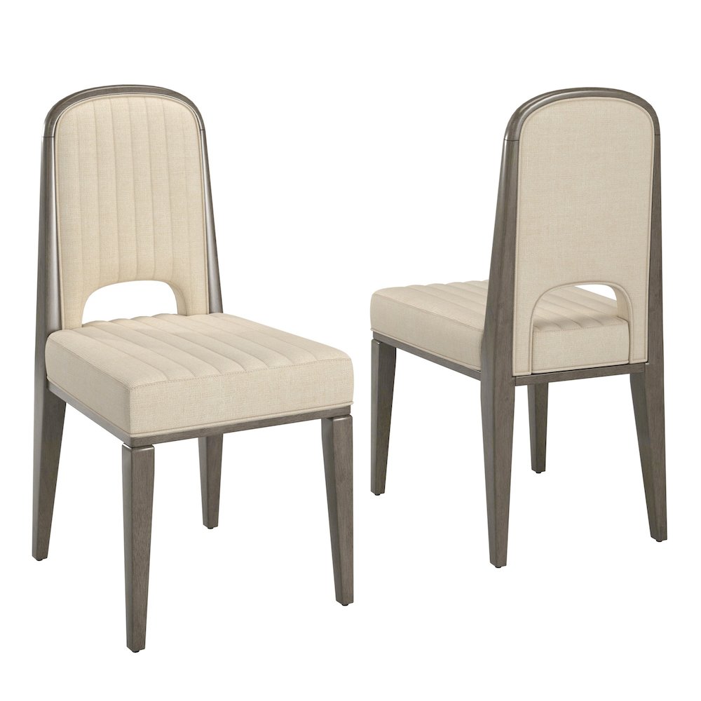 Set of 2, Grey Finish Cream Fabric Channel Stitching Dining Chair. Picture 7