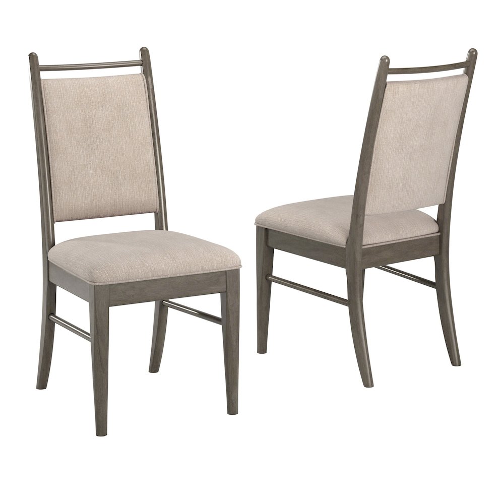 Set of 2, Grey Finish Beige Fabric Side Chair. Picture 6