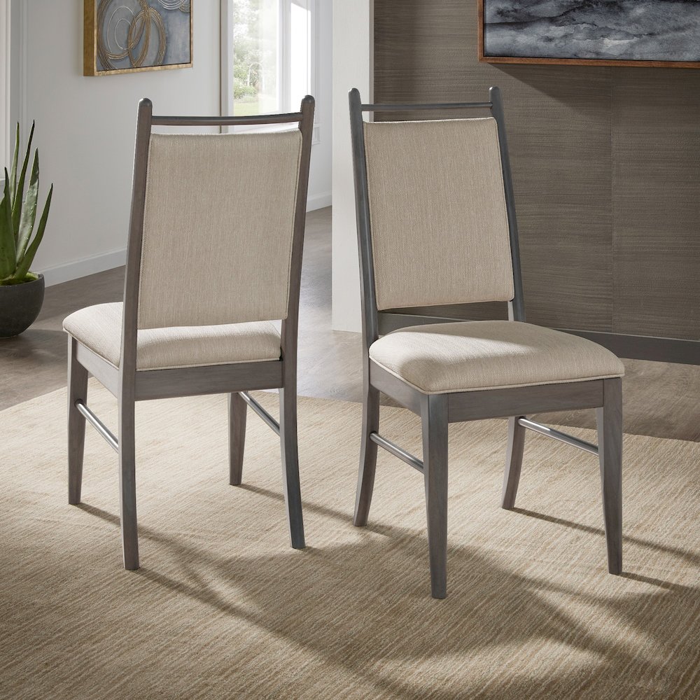 Set of 2, Grey Finish Beige Fabric Side Chair. Picture 1
