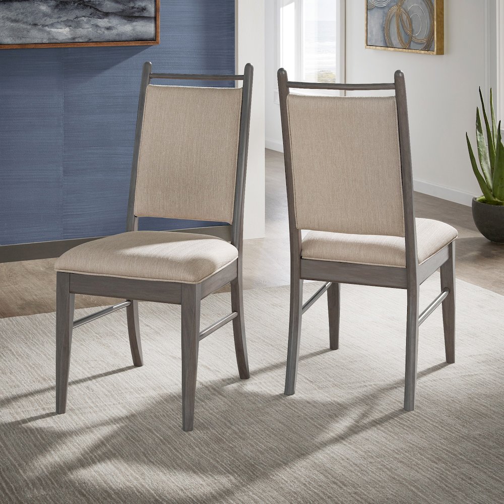 Set of 2, Grey Finish Beige Fabric Side Chair. Picture 2