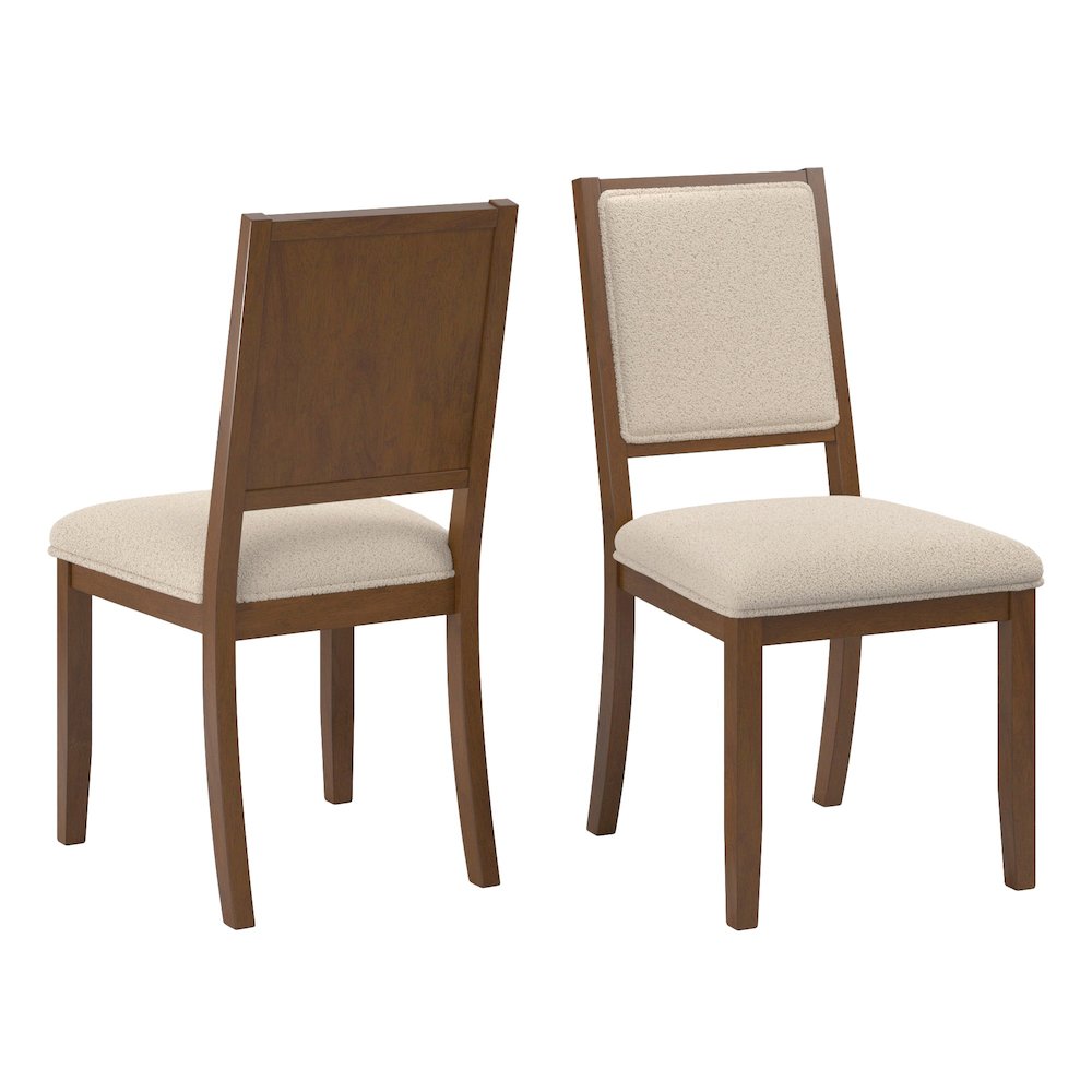 Set of 2, Walnut Finish Cream Boucle Dining Chair. Picture 6