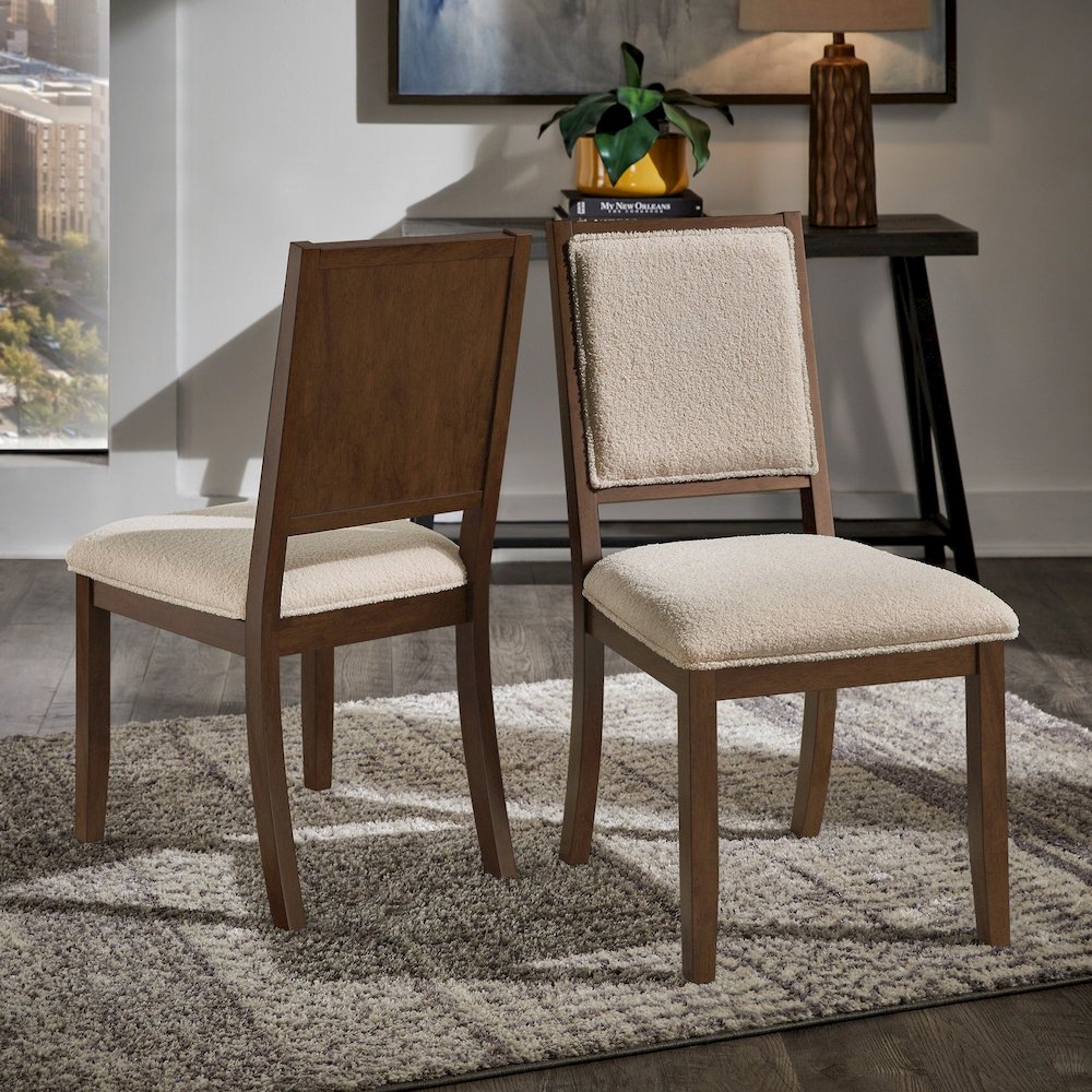 Set of 2, Walnut Finish Cream Boucle Dining Chair. Picture 2