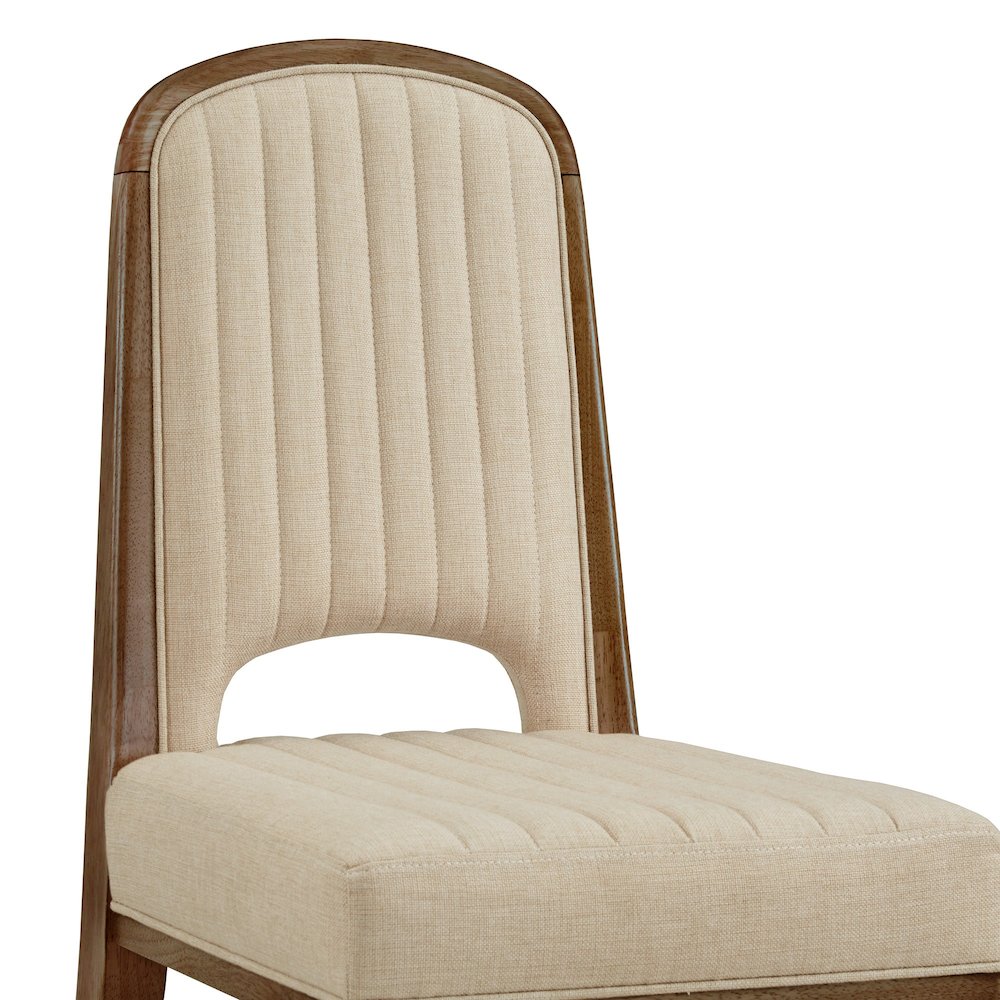 Set of 2, Walnut Finish Cream Fabric Channel Stitching Dining Chair. Picture 3