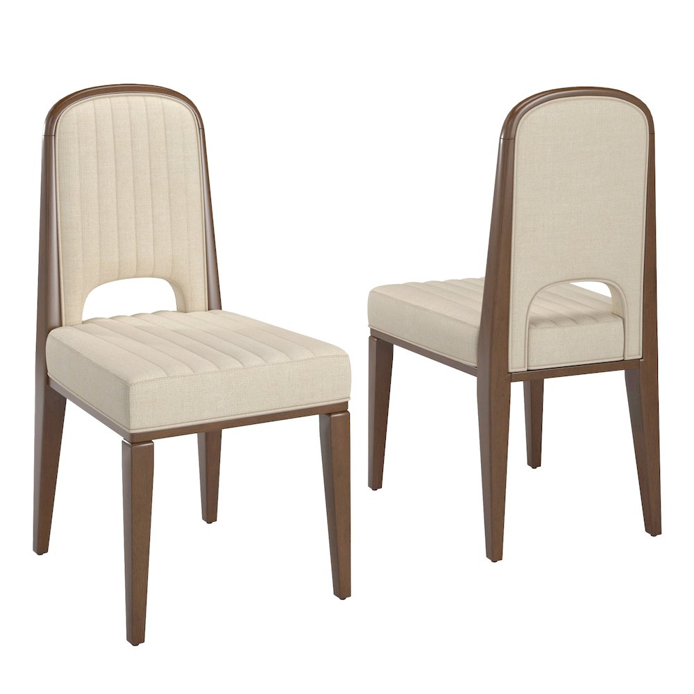 Set of 2, Walnut Finish Cream Fabric Channel Stitching Dining Chair. Picture 7