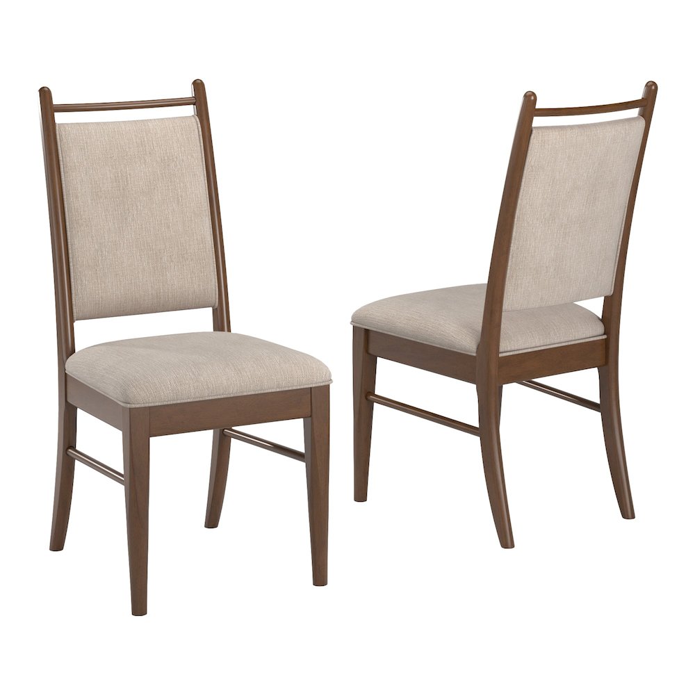 Set of 2, Walnut Finish Beige Fabric Side Chair. Picture 6