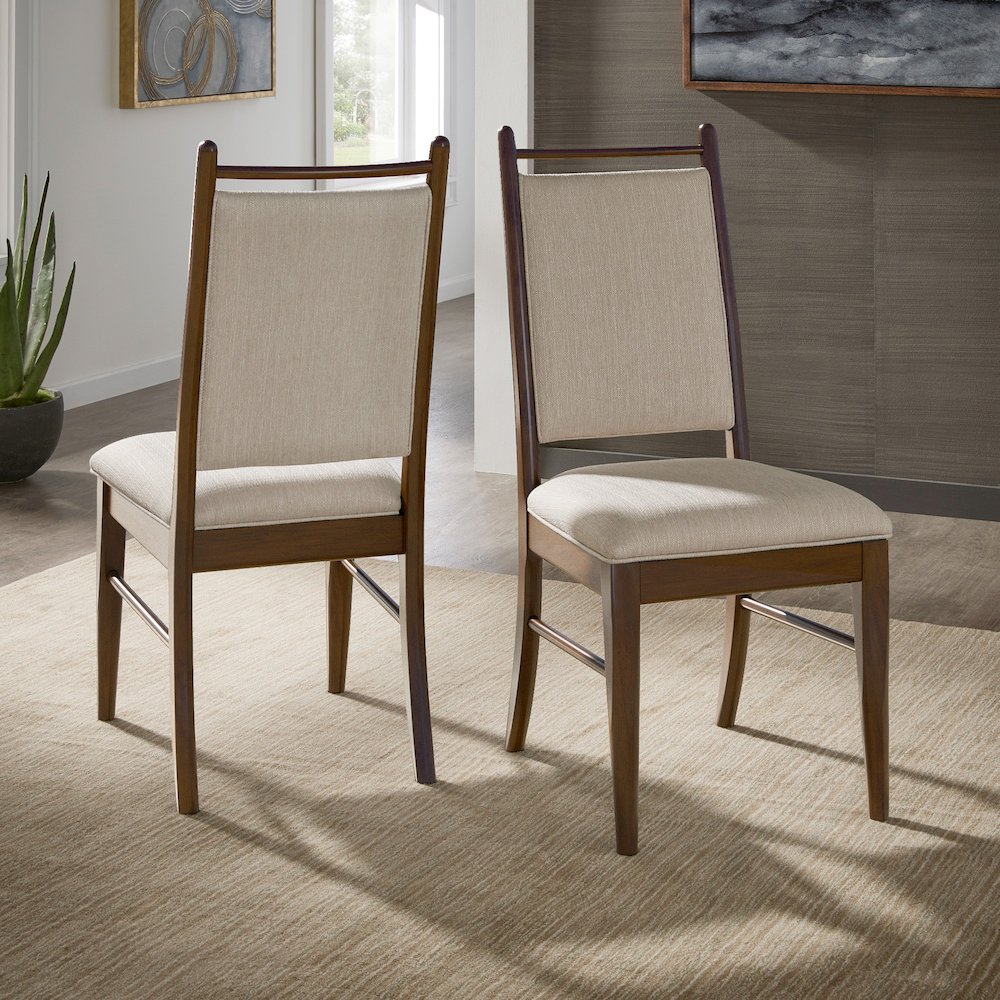 Set of 2, Walnut Finish Beige Fabric Side Chair. Picture 1