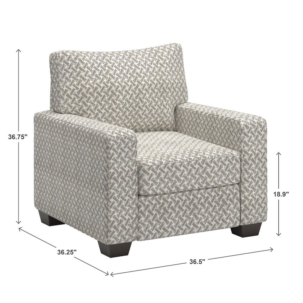 Espresso Finish White & Grey Herringbone Pattern Fabric Chair. Picture 4