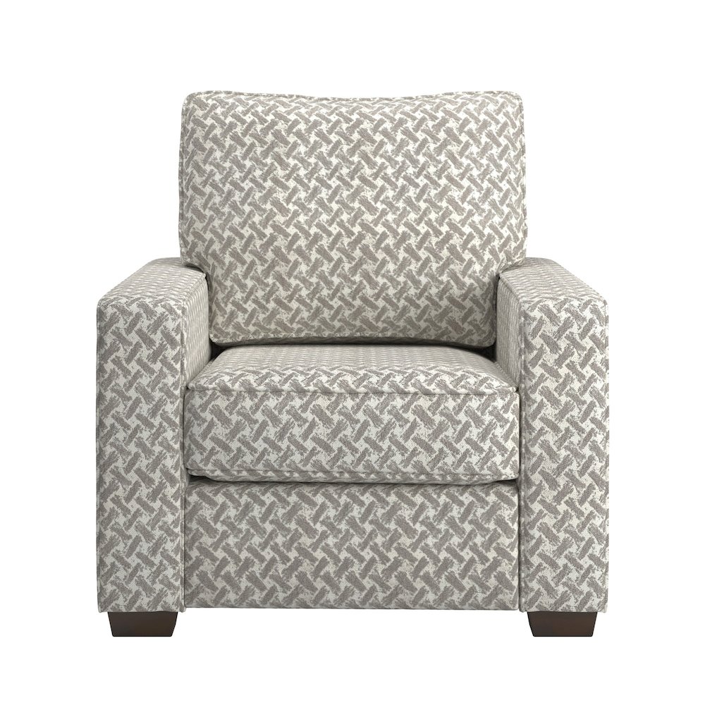 Espresso Finish White & Grey Herringbone Pattern Fabric Chair. Picture 1