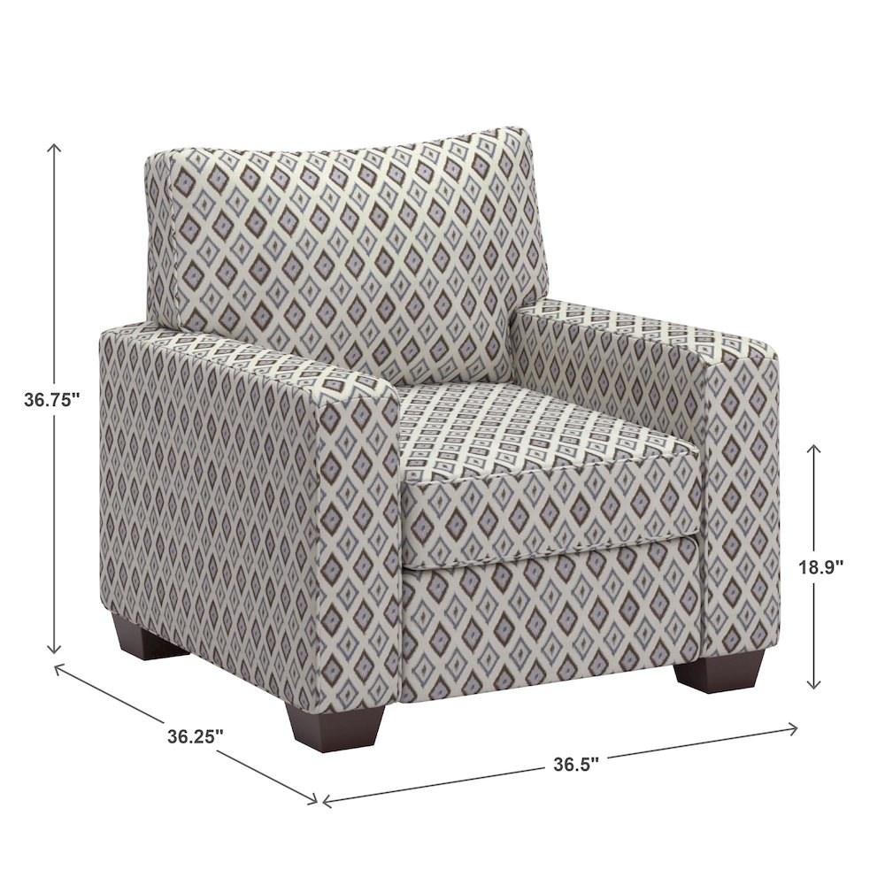 Espresso Finish Brown & Blue Diamond Pattern Fabric Chair. Picture 4