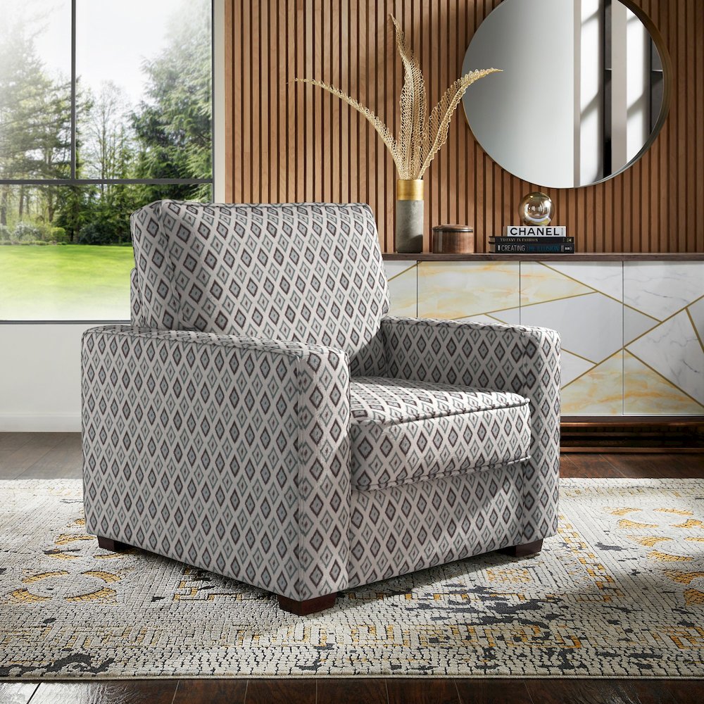 Espresso Finish Brown & Blue Diamond Pattern Fabric Chair. Picture 2