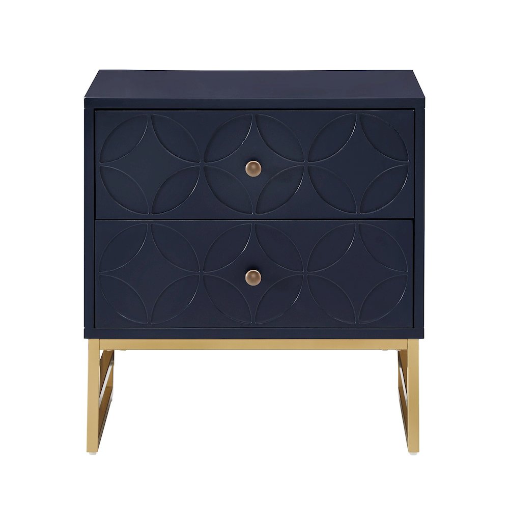 Blue Finish Arched Diamond Pattern Nightstand With Gold Metal Base. Picture 5