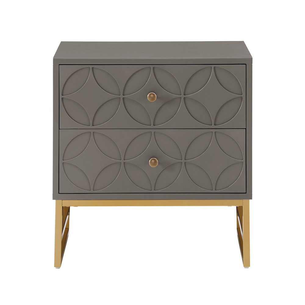 Frost Grey Finish Arched Diamond Pattern Nightstand With Gold Metal Base. Picture 5