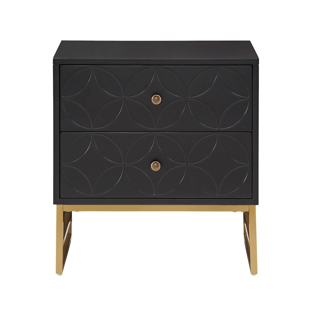 Vulcan Black Finish Arched Diamond Pattern Nightstand With Gold Metal Base. Picture 5