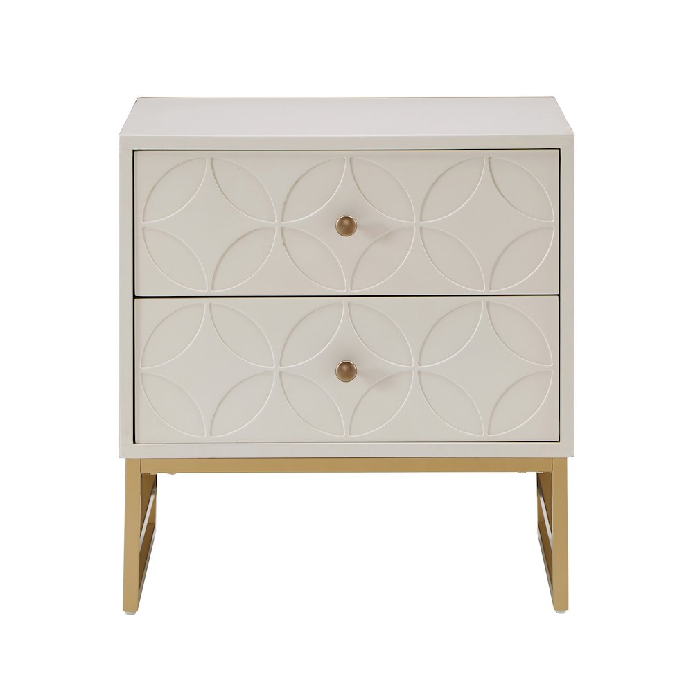 White Finish Arched Diamond Pattern Nightstand With Gold Metal Base. Picture 5
