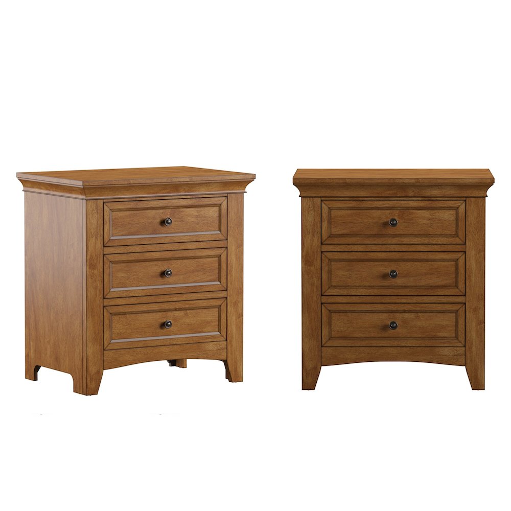Oak Finish 3-Drawer Nightstand With 2 Sets Modular Storage Panels. Picture 2